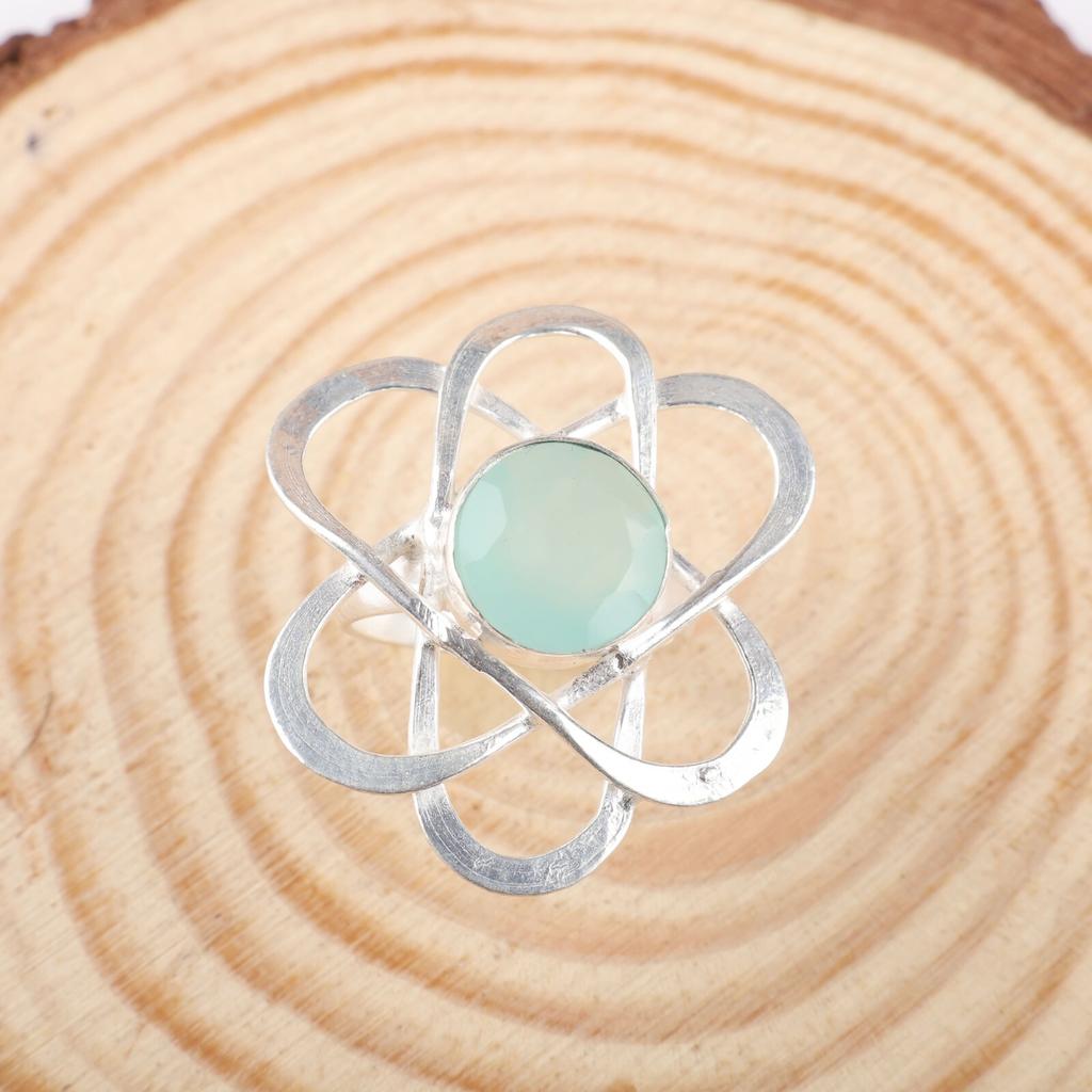 Aqua Chalcedony Gemstone 925 Sterling Silver Jewelry Handmade Ring Gift For Her RR-21-17