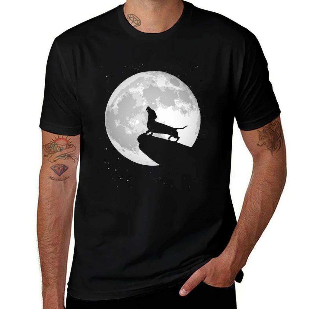 Dachshund Moon Howling Dackel Tshirt Modern Print Casual Tshirt