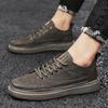 Four seasons versatile casual board shoes men's low-top leather casual shoes black lace-up retro daily workwear men's shoes autumn and winter