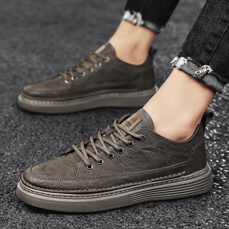 Four Seasons Versatile Casual Board Shoes Men's Low-top Leather Casual Shoes Black Lace-up Retro Daily Workwear Men's Shoes Autumn and Winter