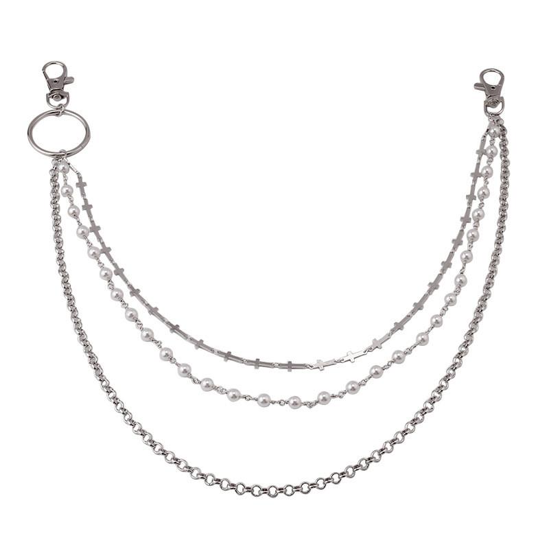 Cross Pendant Chain Belt With Pearl Layers For Men And Women Summer Fashion Accessories