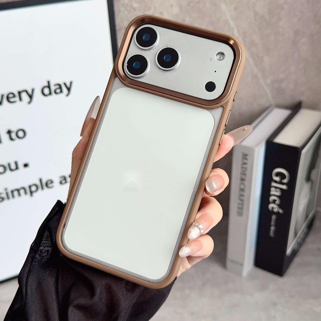 Transparent Silicone Frame Shockproof Case For iPhone 17 Air 16 15 14 13 12 11 Plus Pro Max Metal Camera Protection Hard Covers