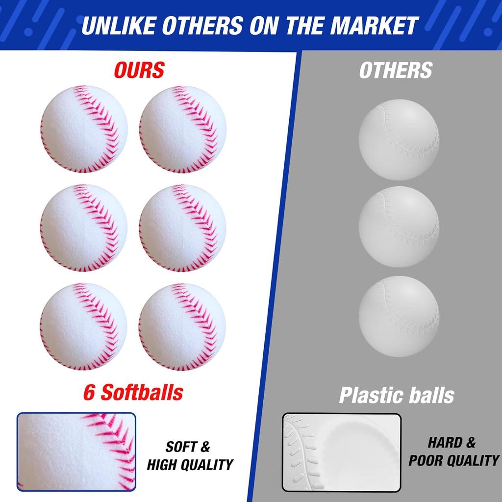 3-in-1 Baseball Set for Kids 3-5 - Tee Ball Stand, Hanging Tee, Ball Launcher and 6 Softballs - Adjustable Height, Indoor/Outdoor Sport Gifts for