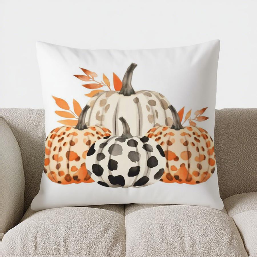 Home Decor Pumpkins with Spots and Autumn Leaves Pillow Pattern Cushion Cover Suitable for Sofa Bedroom Car Pillow Cover