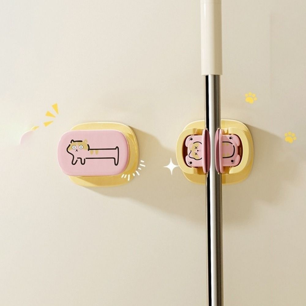 Multi-functional Plastic Suction Cup Mop Clamp Wall Mounted Waterproof Mop Broom Holder Reusable Cute Broomstick Hanger Balcony