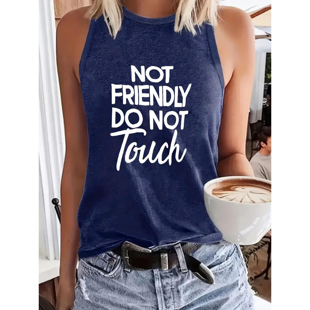 

Женский простой повседневный свободный и удобный жилет с круглым вырезом и принтом букв XL темно-синий