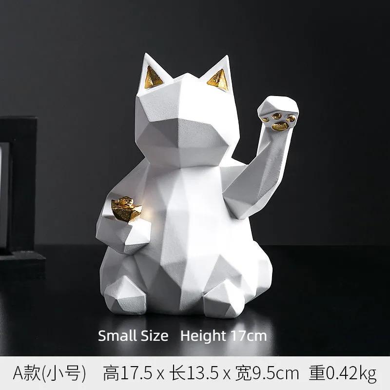 Geometric Lucky Cat Sculpture – Modern Resin Fortune Statue for Home & Office Decor