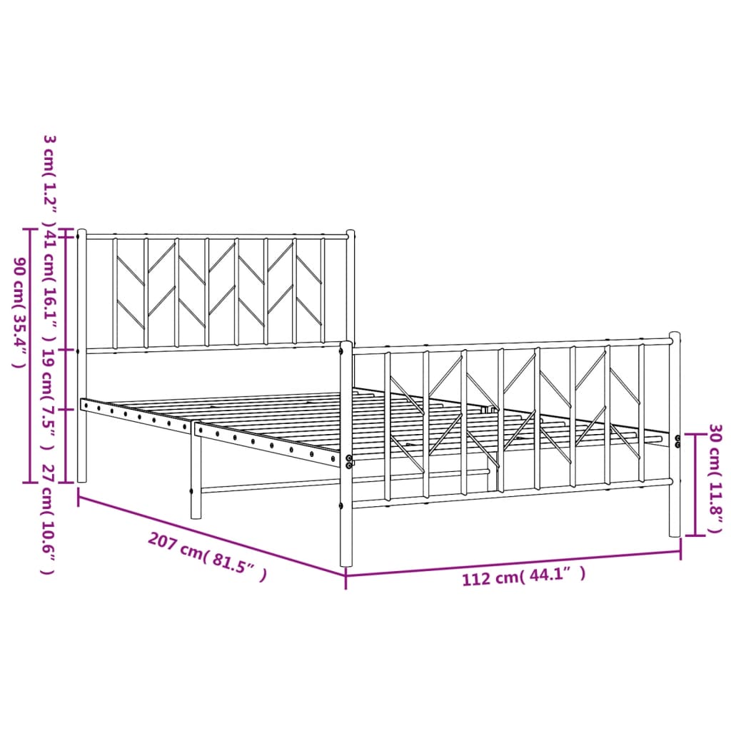 Metal Bed Frame with Headboard and Footboard White 107 X 203 Cm