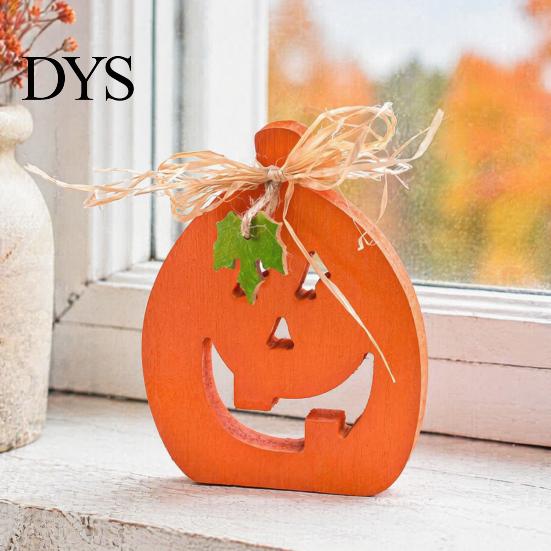 Seasonal Festive Room Ornaments Halloween Indoor Wooden Pumpkin Table Sign, Spooky Tabletop Block Rustic Autumn Centerpiece Tiered Tray for