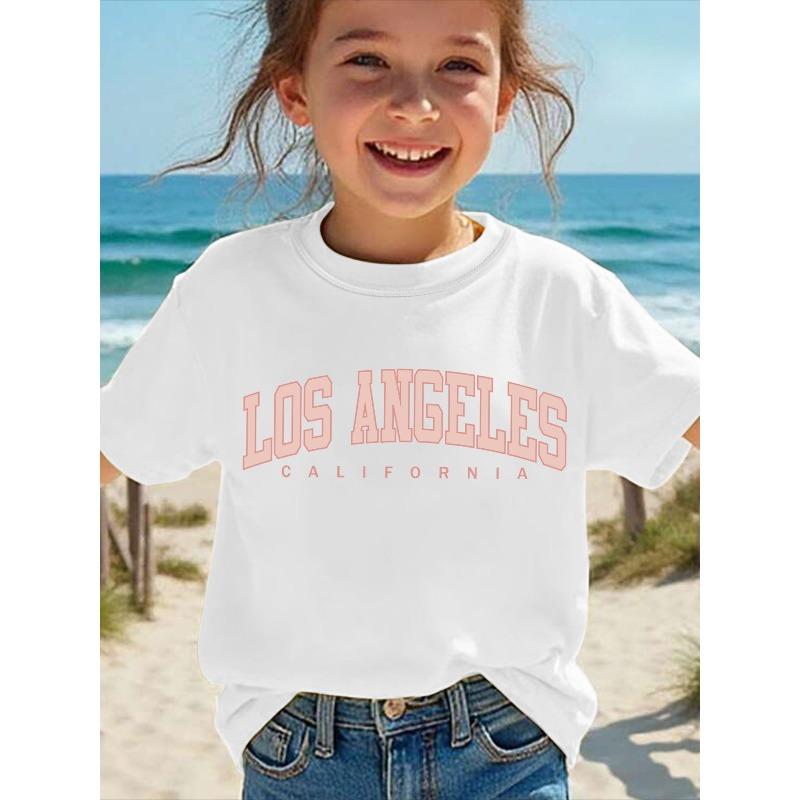 European Size Summer Fashion Short-Sleeve T Shirt for Girls Featuring Los Angeles Letter Print A Casual and Versatile Top