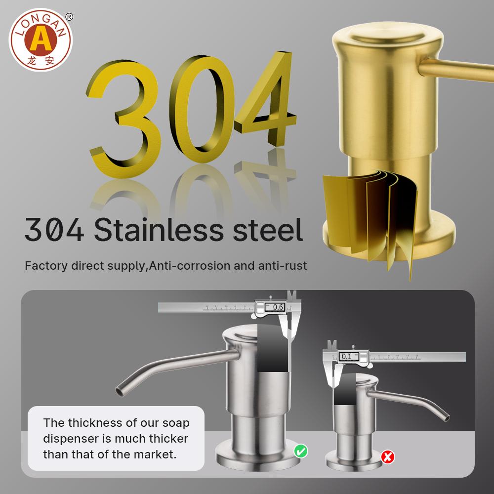 Kitchen Black Brushed Metal Stainless Steel Built in Pump Kitchen Sink Dish Hand Soap Dispenser Countertop for Kitchen