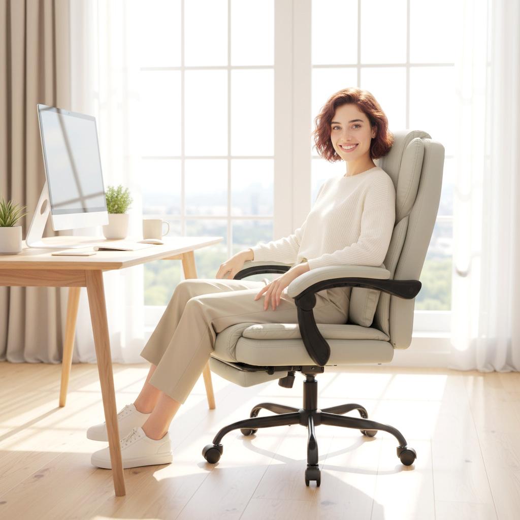 Ergonomic Office Chair, Reclining Backrest, Adjustable Height, 65 X 67 X 111-119 Cm, Beige