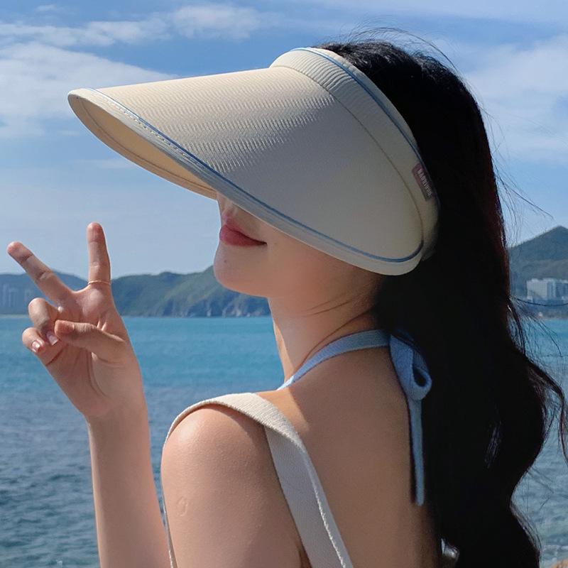 Summer Sun Hat for Women Elastic Adjustment Large Brim Empty Top Cap Trendy Ladies Tourism Vacation Leisure Sunscreen Beach Cap