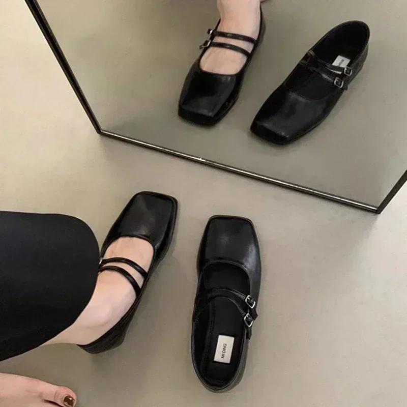 Fashion 2025 New Square Toe Comfortable Casual and Versatile Spring and Summer Flat Shoes Elegant and Fashionable Retro Women's Shoes