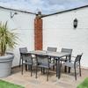 Seven Piece Casual Outdoor Dining Set With Wood Effect Table Grey