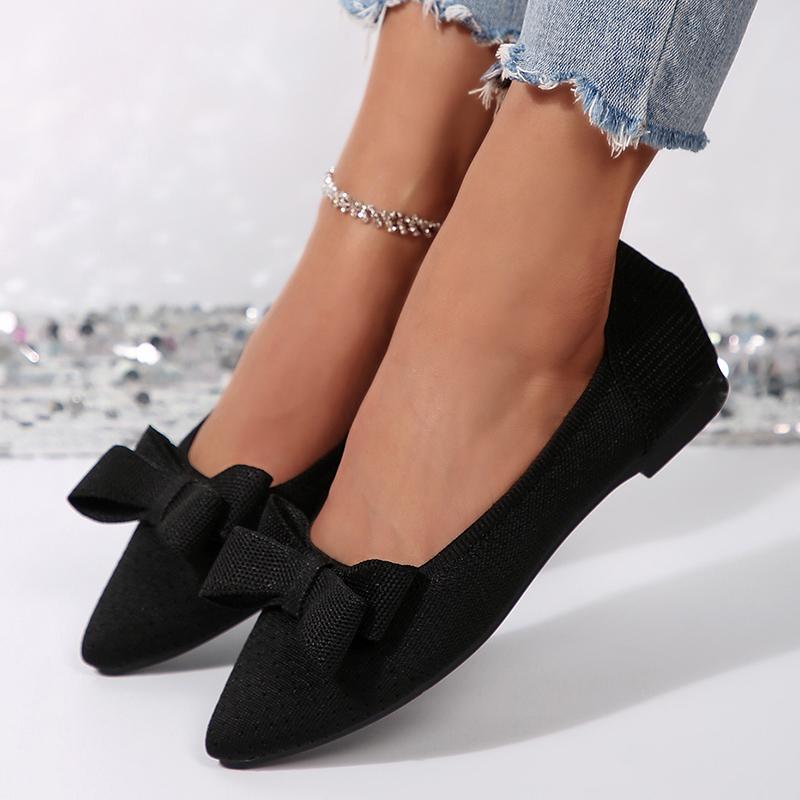 

Эластичные трикотажные туфли на плоской подошве с бантом для женщин, легкие повседневные туфли без застежек, женские весенне-летние удобные мокасины с мягкой подошвой 43 чёрный