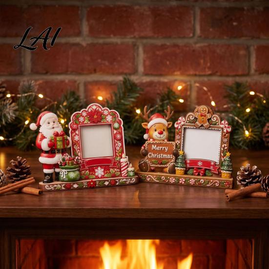 Poplar Wood Photo Frame Christmas 2D Wooden Picture Frame Painted Snowman Santa Xmas Rustic Tabletop Decoration Decor Keepsake Ornament Holiday
