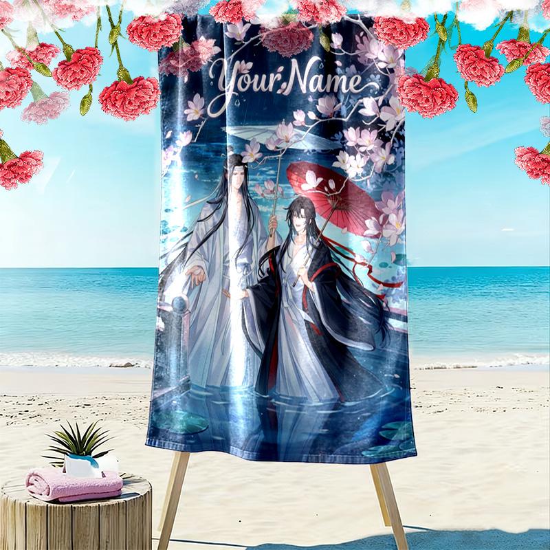 Name Custom WangXian Print Beach Towel, Large Soft Quick Dry Towel for Beach Camping Swimming