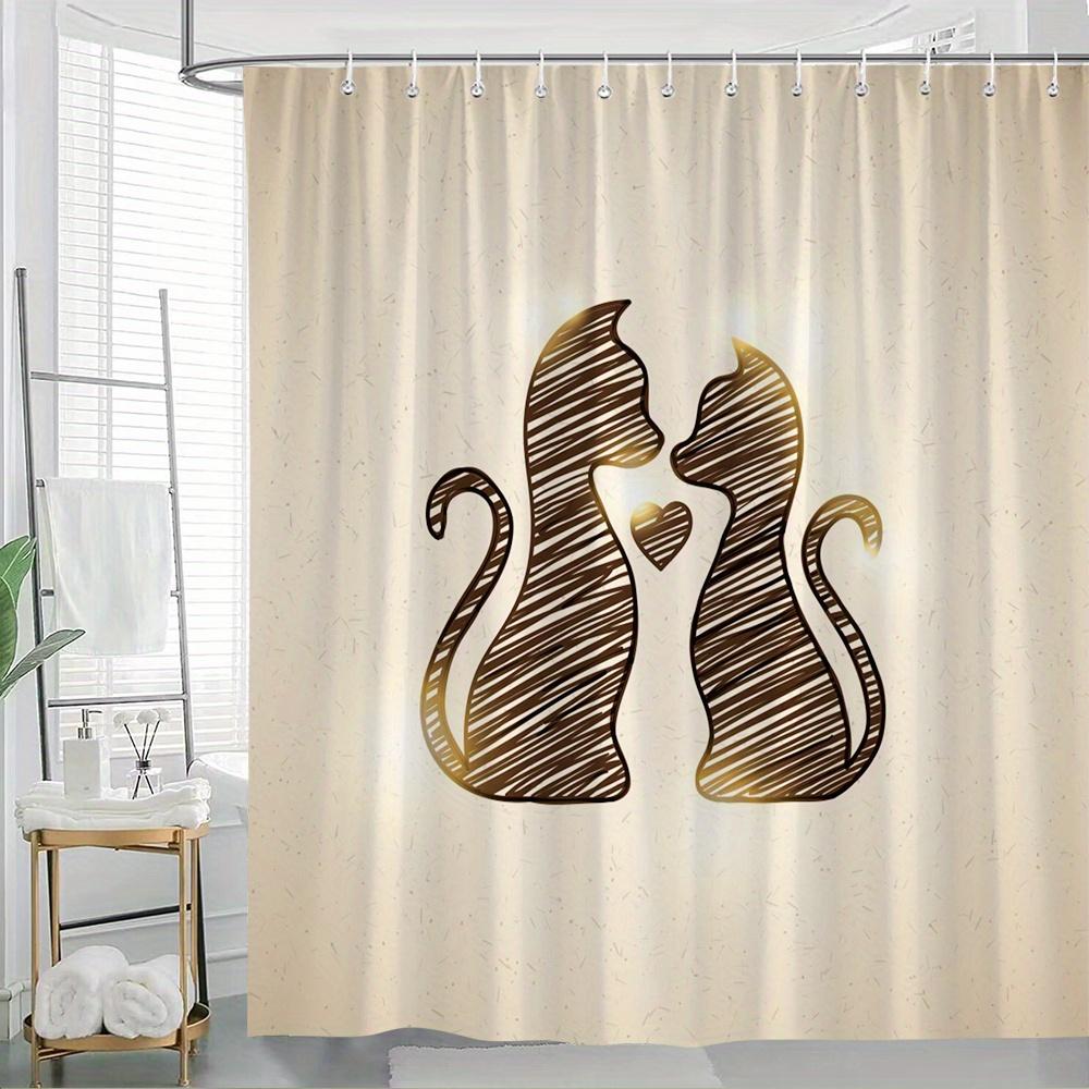 

Silhouette Cats With Heart Shower Curtain - Minimalist Sketch Design, Polyester With Hooks W60H190(CM)-1 Pcs