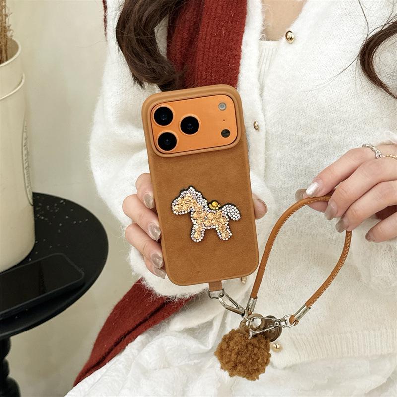 

Winter Plush Rhinestone Little Horse Case for iPhone 17/16 Pro Max/15/14 iPhone 15 Pro