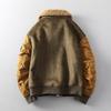Men's Winter Lapel Leather & Fur Color Block Jacket 