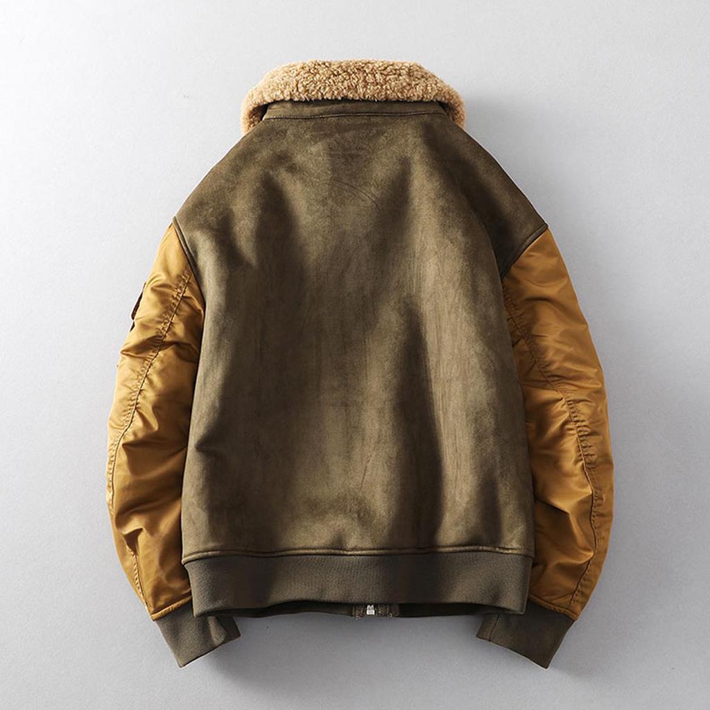 Men's Winter Lapel Leather & Fur Color Block Jacket 