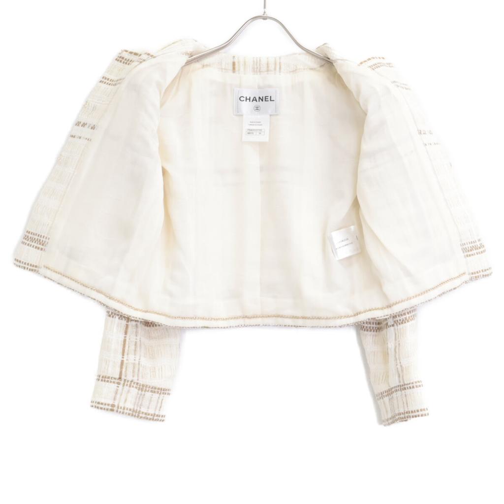 CHANEL Domestic genuine P50631V37753 15C Gripoa button tweed collarless jacket Jacket 34 Ecru x GoldUsed
