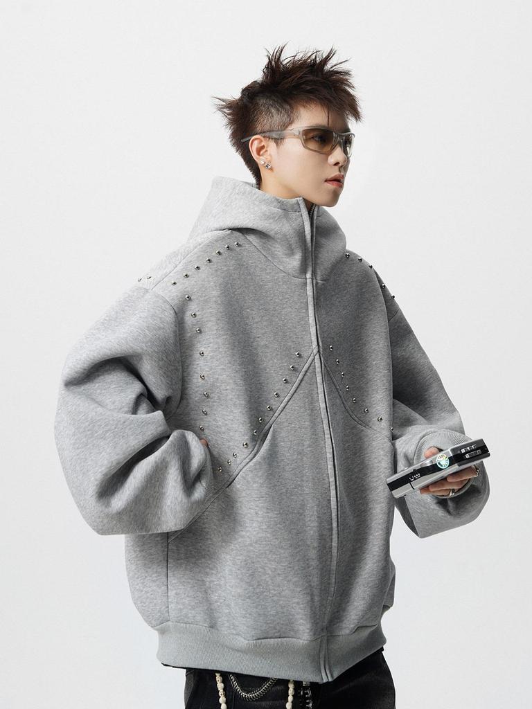 Unisex Pánský/Dámský Těžký Mikinový Svetr s Nýty - Podzim/Zima 2025 Trendy Volná Bunda