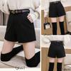 Shorts with for Commuting and School Women's Wide-leg Shorts, Stylish, Fall/Winter Shorts, Warm, Thick, Fashionable, High-Waisted Pockets,