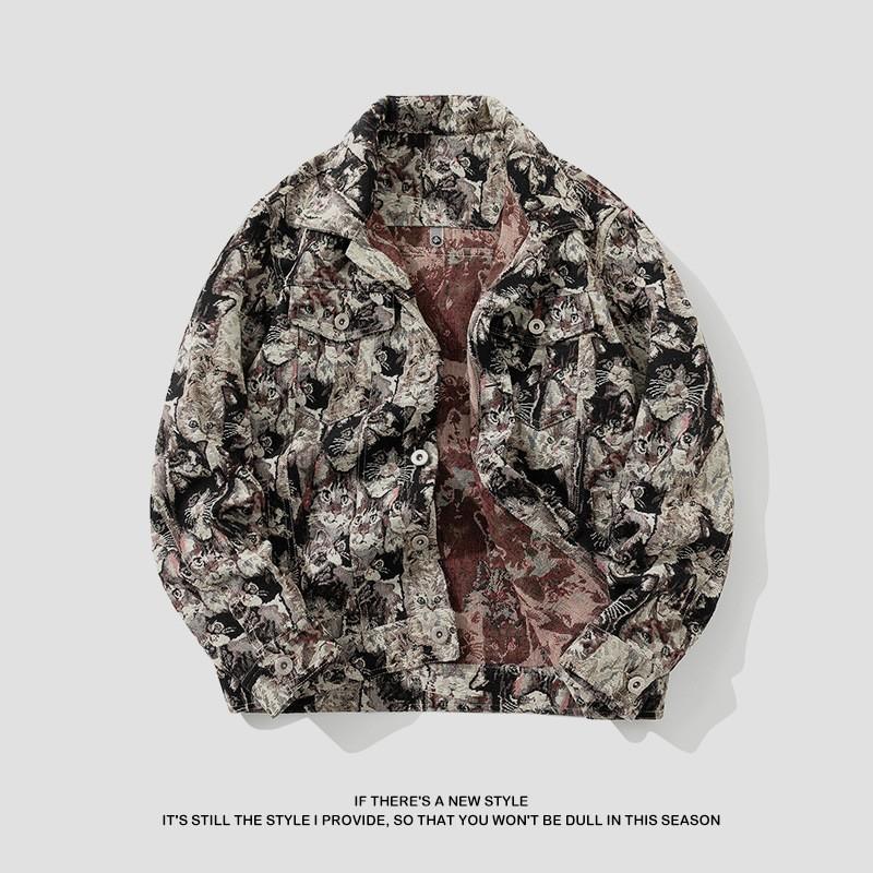 Autumn American Retro Embroidered Jacquard Jacket Men's Loose and Versatile Jacket