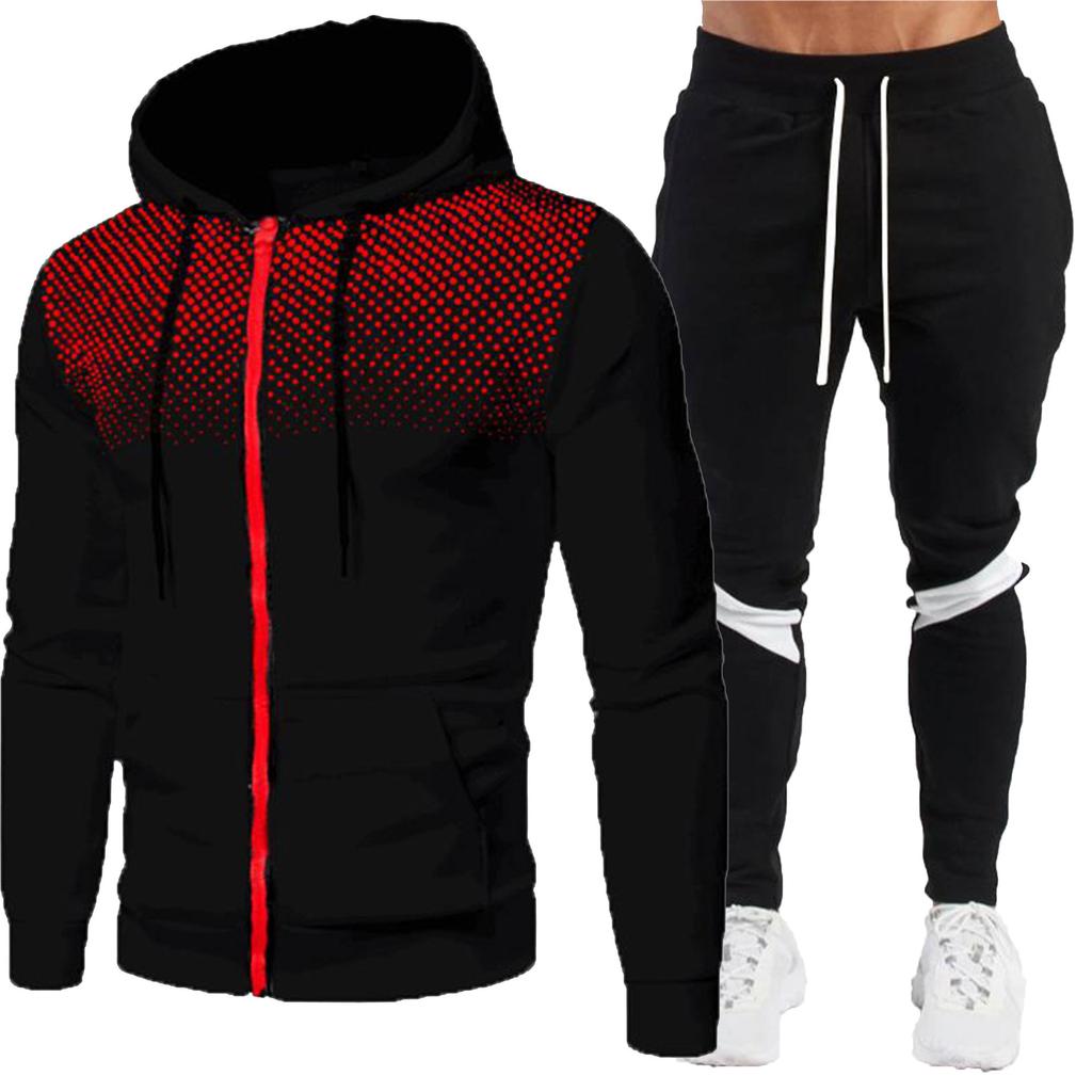 Fashion Men's Jacket Two Piece Zipper Hoodie+Pants Winter Warm Sports Wear Running Sports Wear