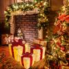 Ensemble de 3 Boîtes de Noël Lumineuses, Ornements Lumineux LED avec Nœuds Boîtes de Noël pour Sapins de Noël Décorations de Fête