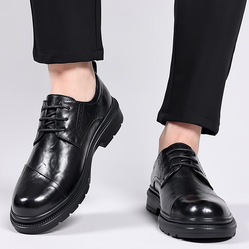 FashionBrand Men's Dress Shoes Fashion Genuine Leather Men Business Flat Shoes Black Breathable Men Formal Office Working Shoes