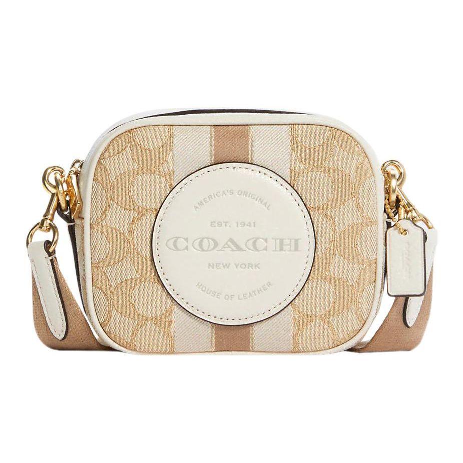 Coach Borsa a tracolla per fotocamera Dempsey 14 Classico Tartan Jacquard Pelle di sasso Donna Borsa a spalla Kaki chiaro C9120-IMDQC