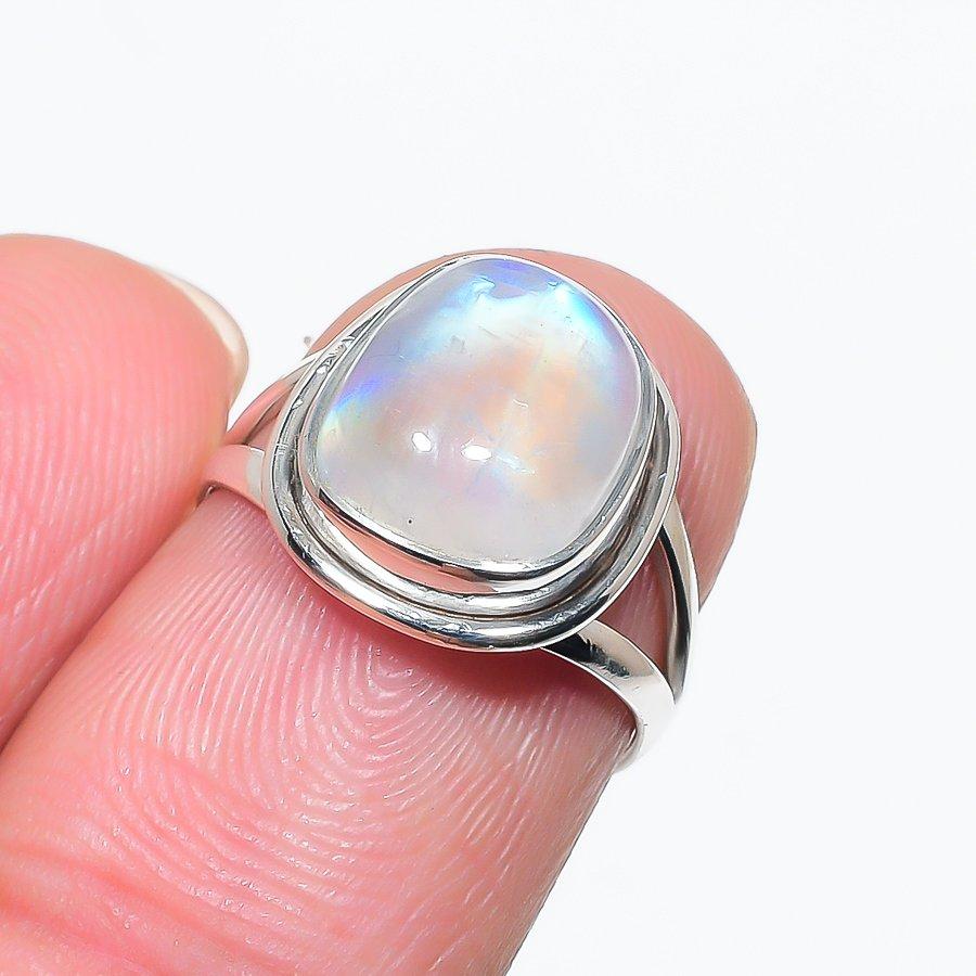 Natural Rainbow Moonstone Gemstone 925 Solid Sterling Silver Gift Ring S.6 L6c75