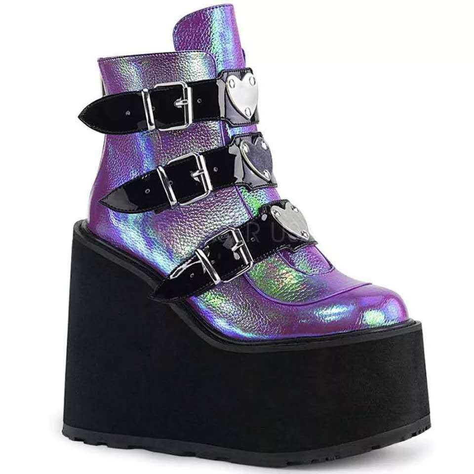 Women Ankle Boots Gothic Platform Punk Winter Martin Black High Heels Sexy Ladies Shoes