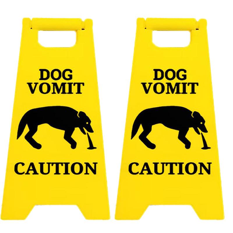 Funny Cat Signs Decor Cat Vomit Sign Bright Yellow Warning Pet Vomit Decoration Durable Desk Decor Unique Gift for Pet Lovers
