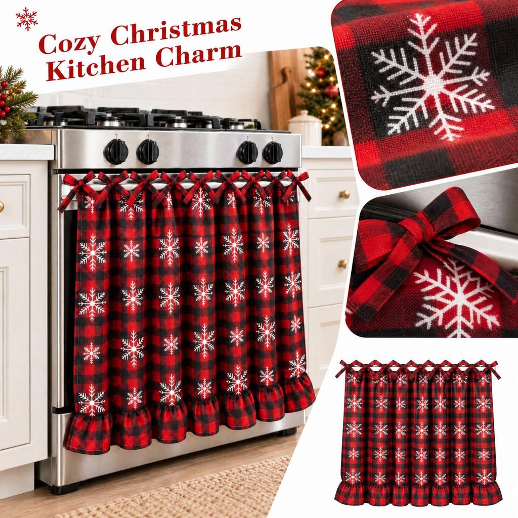 Christmas Oven Curtain for Kitchen Holiday Decoration, Festive Oven Door Accessory
