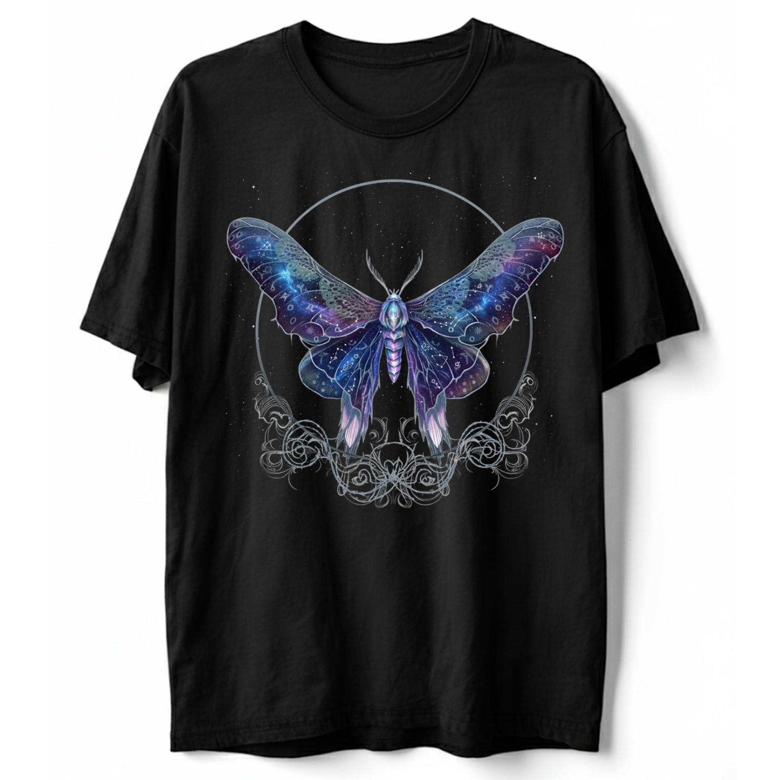 Galaxy Constellation Moth T-Shirt Celestial Butterfly Witchy Space Gift Tee L