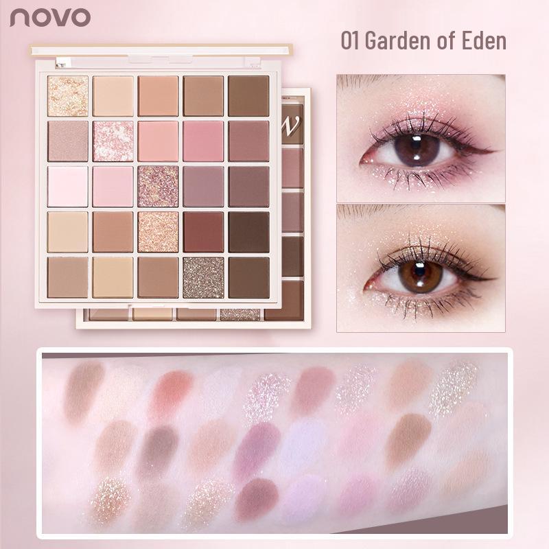 NOVO 25-Color Macaron Eyeshadow Palette: Versatile Earth Tones, Pearlescent Matte, Blush & Contour All-in-One
