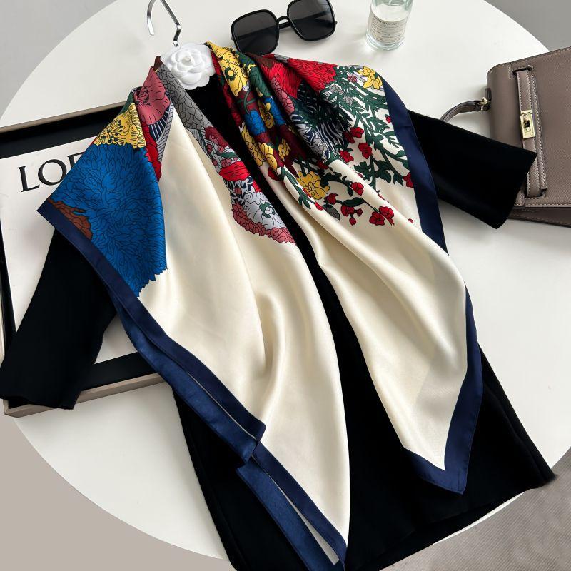 Letra Estampada Seda Imitada de Alta Qualidade Lenço de Seda Twill Decorativo Feminino