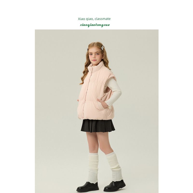 Children's down Vest Autumn and Winter New Style Girls' Warm White Duck down Vest Boys' Hooded Jacket Pink