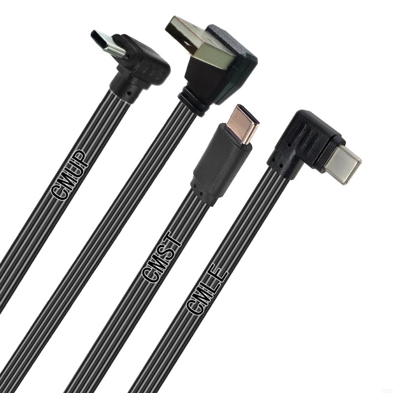 USB 2.0 Male to USB C Data Cord Wire Straight Head/90 Degree Bend Flat Cable for Tablet Phones 480Mbps Data Transfer
