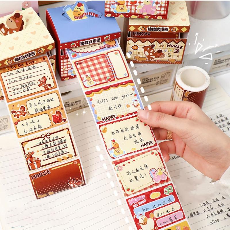 1/2Boxs Cute Pony Retractable Sticky Note Tape Has Stickiness Tearable Sticky Note Paper Cartoon Message Notes Stationery