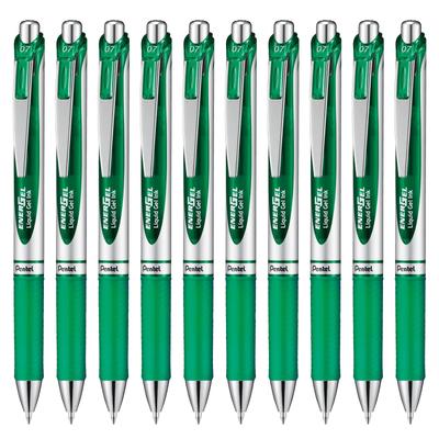 Pentel EnerGel Gel-Kugelschreiber Silber 10 Stifte Stift, Einziehbar, 0,7mm, Gehäuse, Grün,
