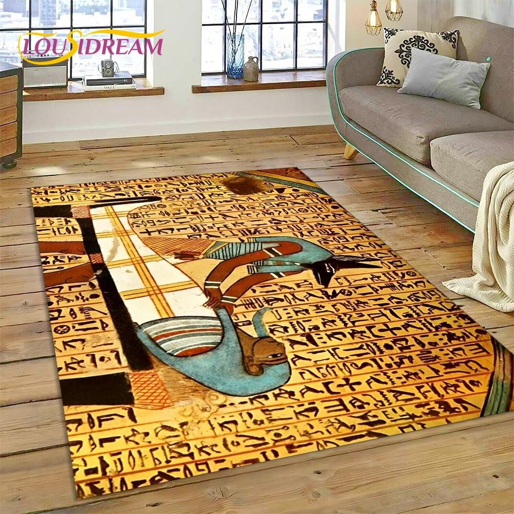 3D Pharaoh Hieroglyphic Egyptian Mythology HD Rug Carpet for Living Room Bedroom Home Decor,Non-slip Decoration for Sofa Doormat
