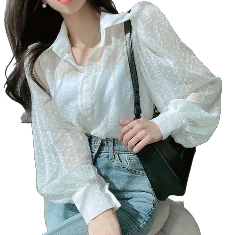 Aprikosfarbenes Damen-Herbsthemd im französischen Stil - Vielseitiges Oberteil