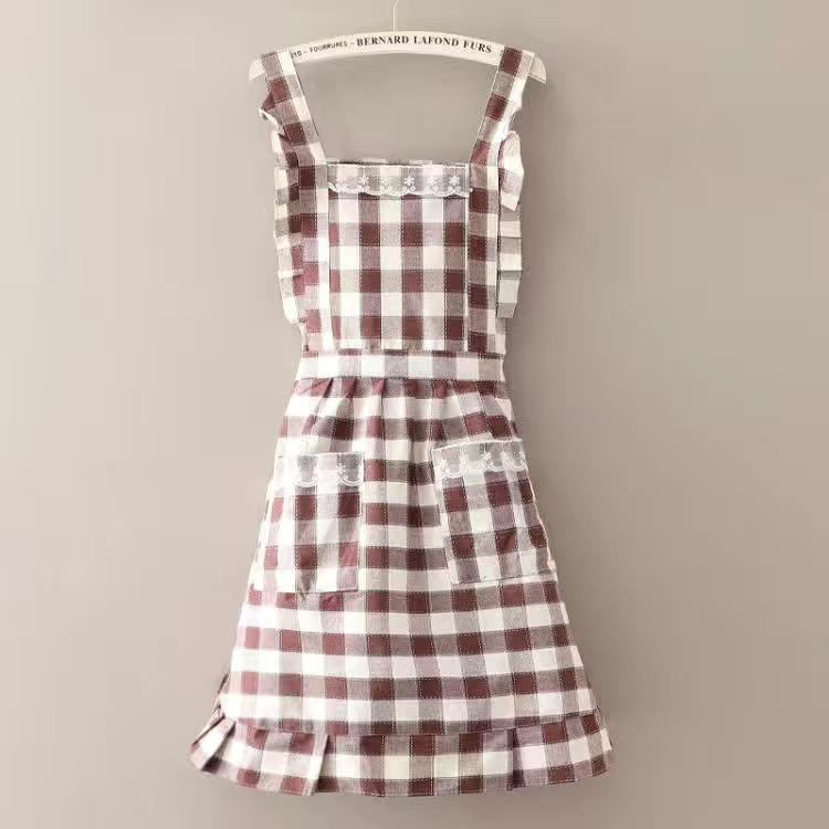 New Cotton Princess Aprons Household Cleaning Apron For Women Girs Lace Plaid 2-Layer Bib