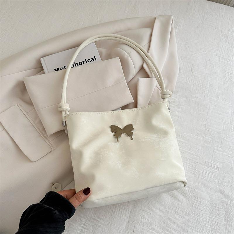 Stylish Large Capacity Women's Bucket Tote Bag With Fashionable Butterfly Design Perfect For Daily Commuting In Black White And Gray Colors