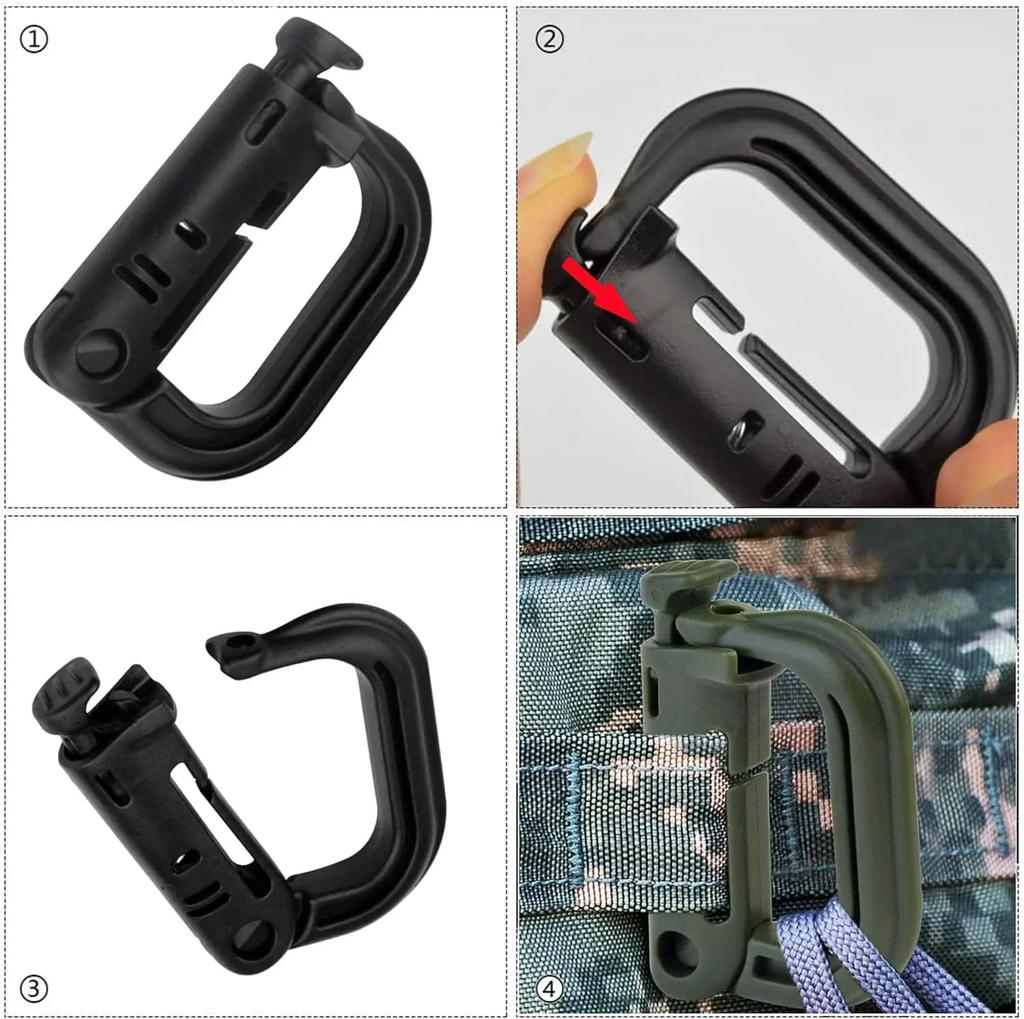 5x Black Grimloc Molle Carabiner D Locking Ring Plastic Clip Snap Type Ring Buckle Carabiner Keychain Fastener Bag Buckle